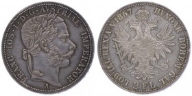 Franz Joseph I. 1848 - 1916
 2 Gulden 1867 A Wien. 24,62g. Fr. 1365 f.vz/vz