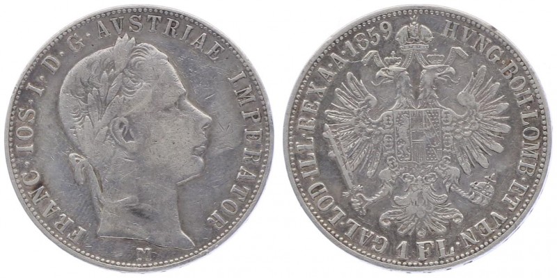 Franz Joseph I. 1848 - 1916
 Gulden 1859 M Mailand. 12,20g. Fr. 1454 ss