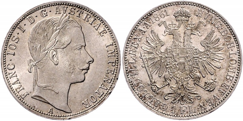 Franz Joseph I. 1848 - 1916
 Gulden 1861 A Wien. 12,31g. Fr. 1460 stgl