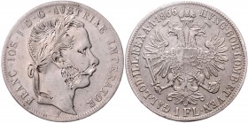 Franz Joseph I. 1848 - 1916
 Gulden 1866 V Venedig. 12,32g. Portrait nachgraviert. Fr. 1483 s