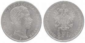 Franz Joseph I. 1848 - 1916
 1/4 Gulden 1860 B Kremnitz. 5,35g. Fr. 1530 stgl