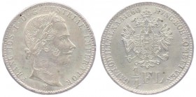 Franz Joseph I. 1848 - 1916
 1/4 Gulden 1860 B Kremnitz. 5,33g. Fr. 1530 vz/stgl