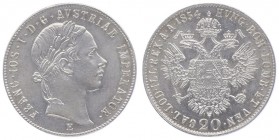 Franz Joseph I. 1848 - 1916
 20 Kreuzer 1854 E Karlsburg. 4,32g. Fr. 1570 vz/stgl