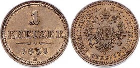Franz Joseph I. 1848 - 1916
 1 Kreuzer 1851 A Wien. 5,70g. Fr. 1639 vz/stgl