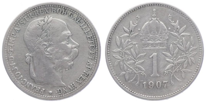 Franz Joseph I. 1848 - 1916
 Krone 1907 Wien. 4,94g. Fr. 1980 ss