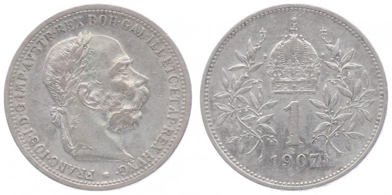 Franz Joseph I. 1848 - 1916
 Krone 1907 Wien. 4,96g. Fr. 1980 ss/vz