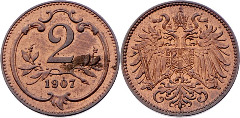 Franz Joseph I. 1848 - 1916
 2 Heller 1907 Wien. 3,32g. fleckig. Fr. 2023 stgl