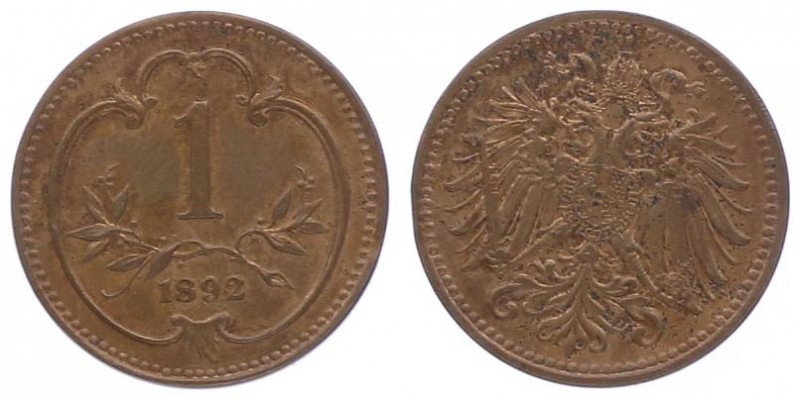 Franz Joseph I. 1848 - 1916
 1 Heller 1892 Wien. 1,60g. Fr. 2033 f.stgl/stgl