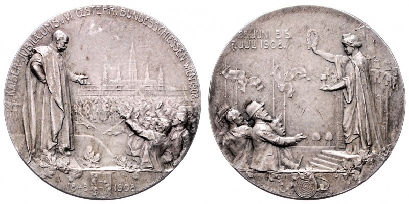 Franz Joseph I. 1848 - 1916
 Ag - Schützenmedaille 1908 auf das VI. Österreichi...