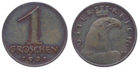 1. Republik 1918 - 1933 - 1938
 Lot 2 Stück 1 Groschen 1931 Wien vz