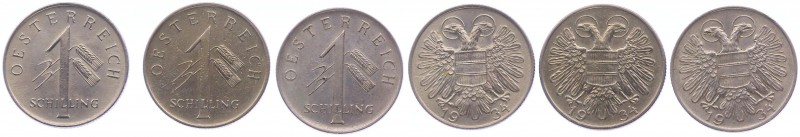 1. Republik 1918 - 1933 - 1938
 Lot 3 Stück 1 Schilling 1934 Wien ss-vz