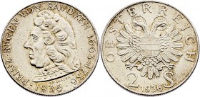 1. Republik 1918 - 1933 - 1938
 2 Schilling 1936 Savoyen. Wien stgl