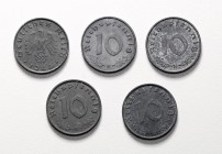 Österreich im 3. Reich 1938 - 1945
 Lot 5 Stück 10 Reipf. 1940,41,42,43,44, alle B Wien ss/vz