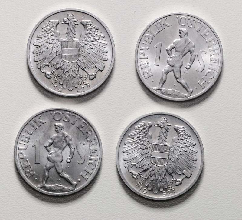 2. Republik 1945 - heute Diverse
 Lot 4 Stück 1 Schilling 1946,47,52,57 Wien st...