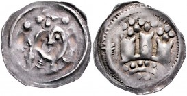 Salzburg - Erzbistum Mittelalter
Konrad II. 1164 - 1168 Friesacher Pfennig o. J. Friesach. 1,23g. Baumg. F2/7a vz