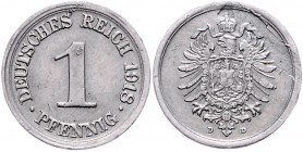 Deutschland II. Deutsches Kaiserreich 1871 - 1918
 Lot 2 Stück, 1 Pfennig. a. ca 0,8g. 1918 D. J. 300 vz