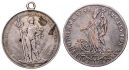 Europa
 Lot 2 Stück, Salzburg Taler 1758 und Schützentaler (5 Franken) 1879 mit Öse. f.ss - ss