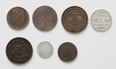 Tunesien Republik seit 1957
 Lot 7 Stück diverse Nominale bis 5 Francs ss/vz