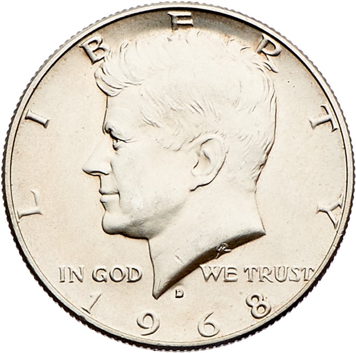 USA
 Lot 4 Stück 1/2 Dollar, D, 1968 D, Philadelphia, Denver, KM 199, 202a stgl...