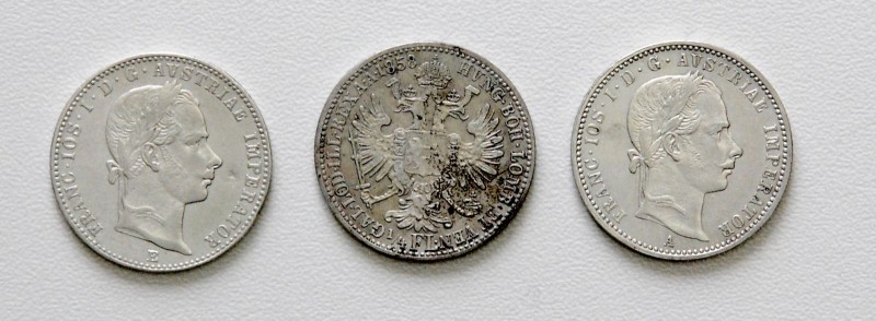 Kaisertum Österreich Franz Joseph I. 1848 - 1916
 Lot 3 Stück 1/4 Gulden 1858 A...