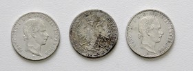Kaisertum Österreich Franz Joseph I. 1848 - 1916
 Lot 3 Stück 1/4 Gulden 1858 A, B, E. ss/vz