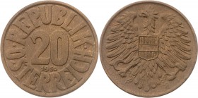 2. Republik 1945 - heute
 Lot 17 Stück 20 Groschen. 1950-1954, a. 22mm, a. 4,5g, J. 453 vz/stgl