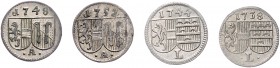 Münzen Geistlichkeit Erzbistum Salzburg
 Lot 4 Stück. Pfennig 1738, 1744, 1748,1752 vz