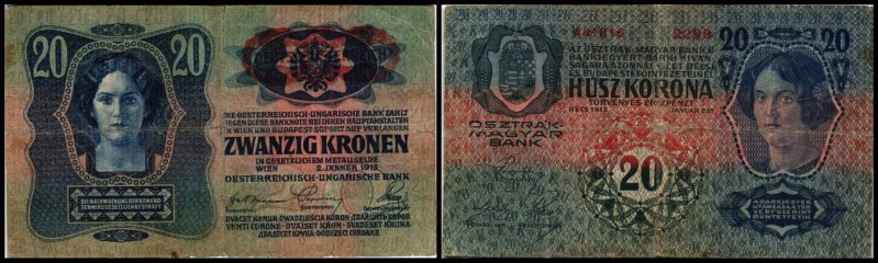 Aufdruck Deutschösterreich (altes Datum) 1920
 20 Kronen 2.1.1913, DÖ mittig au...