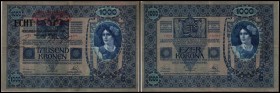 Aufdruck Deutschösterreich (altes Datum) 1920
 1000 Kronen 1902, Aufdruck ECHT Öst-ung Bank, Richter-183d, K&K-142b III