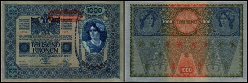 Aufdruck Deutschösterreich (altes Datum) 1920
 Lot 3 Stück, 1000 Kronen (1902) ...