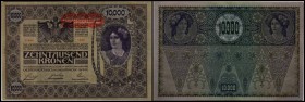 Aufdruck Deutschösterreich (altes Datum) 1920
 10.000 Kronen 1918, II. Auflage, Adler rechts von Krone, Richter-191a, K&K-150a II-