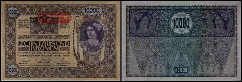 Aufdruck Deutschösterreich (altes Datum) 1920
 10.000 Kronen 1918, iI.(verstümm...