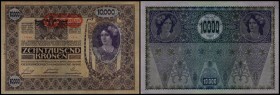 Aufdruck Deutschösterreich (altes Datum) 1920
 10.000 Kronen 1918, iI.(verstümmelt), Adler links von Krone, zu Richter-191b I-