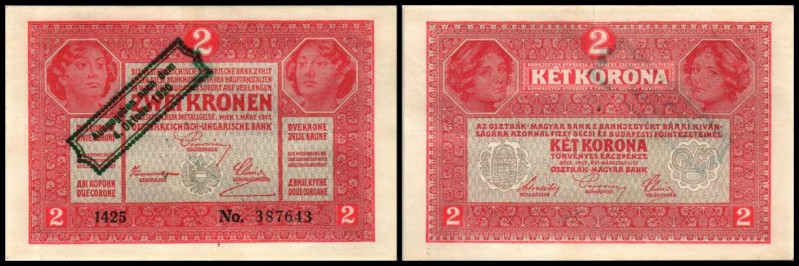 Aufdruck Deutschösterreich (altes Datum) 1920
 2 Kronen 1917, Richter-193a, K&K...