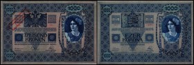 Aufdruck Deutschösterreich (altes Datum) 1920
 1000 Kronen 1902, Richter-199, K&K-158b(grau-rosa) Aufdruck (altes Datum) „Ausgegeben nach dem 4.Oktob...
