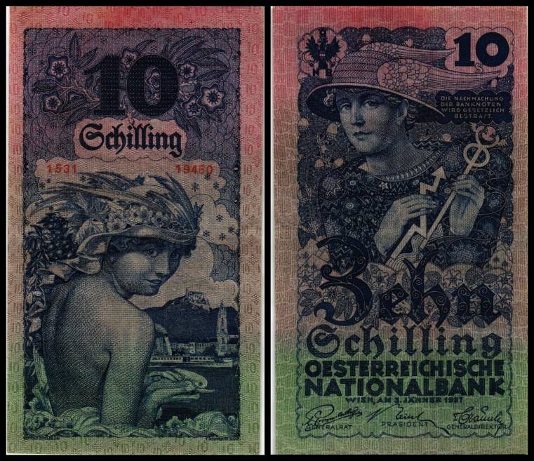 Österreichische Nationalbank
 10 Schilling 3.1.1927, Richter-230, K&K-184a II+