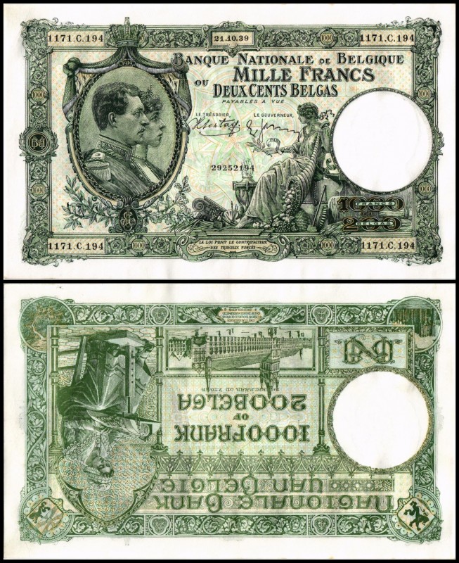 Königreich / Nationalbank
 1000 Fr./200 Belg. 21.10.1939/Janssen-Sontag, P-104 ...