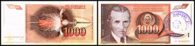 1. Provisorische Ausgabe / Narodna Bank
 1000 Din. o.D.(1992) Stpl. 1 49mm (B-164b) P-2b, gelbe Fl. Nummern in Klammer nach Spezialkatalog Borna Bara...