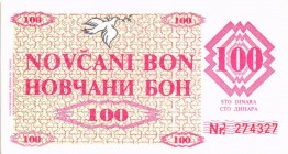 2. Provisorische Ausgabe / Novcani Bon
 100 Din. 1992, Rs. Stpl. VISOKO 30 mm „Nr.„ (B-174c) P-6f1 I
