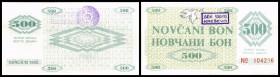 2. Provisorische Ausgabe / Novcani Bon
 500 Din. 1992, Vs. Kastenstpl., Rs. Rundstpl. KRESEVO (B-188a) P-7c I-