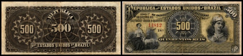 Republica dos Estados Unidos
 500 Reis, Est.3A, Ser.18A(1893) P-1a III-