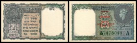 State of Burma / Currency board
 1 Rupie 1940, KN grün, re. „A„, P-30, no ph Prov. Ausgabe mit Aufdruck auf ind. Banknoten I