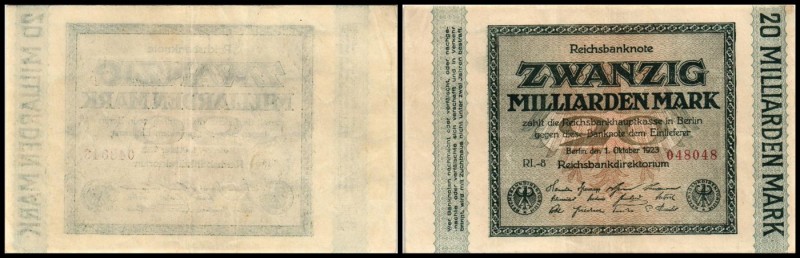 Weimarer Rep. - Reichsbank
 20 Mrd Mk 1.10.1923, FZ-RL, P-118c, Ro-115h/137d II...