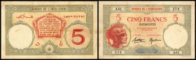 Banque de l`Indo-Chine
 5 Francs o.D.(ca.1938 Pres./ Dir.Gen.) P-6b, l. fleckig III-