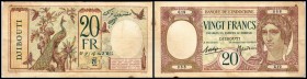 Banque de l`Indo-Chine
 20 Francs o.D.(1928/38) Ser.C, P-7a, l. fl., min.Randschaden, 2 Heftl. III