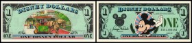 1 $ 1988/A, Mickey n. li., Pferdebahn, gültig Disneyland u. -World Prefix A = Anaheim, Disneyland, D = Disneyworld, Fla., T = Disney Store I