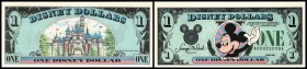 1 $ 1989/A, Mickey n. li., Burg, gültig Disneyland, -World u. Stores Prefix A = Anaheim, Disneyland, D = Disneyworld, Fla., T = Disney Store I