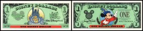 1 $ 1997/A, Mickey n. re., refl. Punkte, Schloßsilhuette/25J. Jubiläum Prefix A = Anaheim, Disneyland, D = Disneyworld, Fla., T = Disney Store I