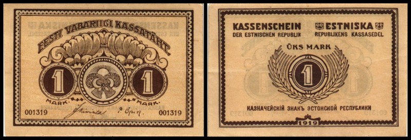 Vabariigi Kassatäht / Vahetustäht - Staatskassenscheine
 1 Mark 1919, P-43 III+...