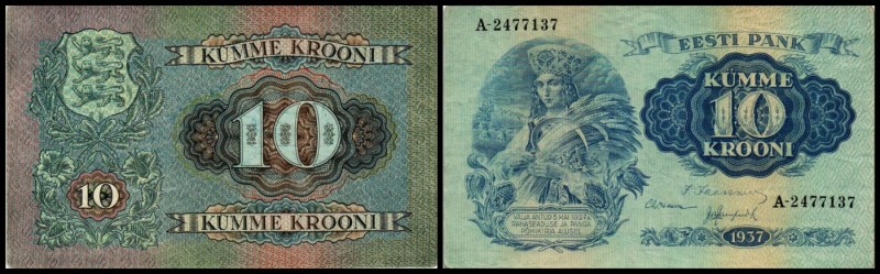 Währungsumstellung 1 Krone = 100 Mark Bank von Estland
 10 Kronen 1928, P-63a I...